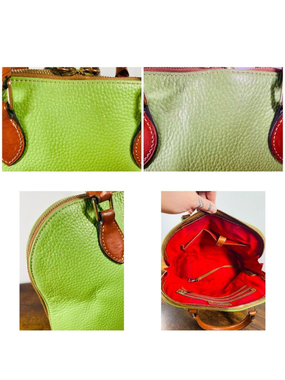 Vintage Dooney & Bourke Zip Zip Satchel Green & Brown Leather Handbag - Picture 5 of 16